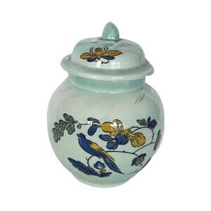 Adams Calyx Ware Sugar Bowl w/ Lid Blue Fine Porcelain Bird England 5"H 4"W